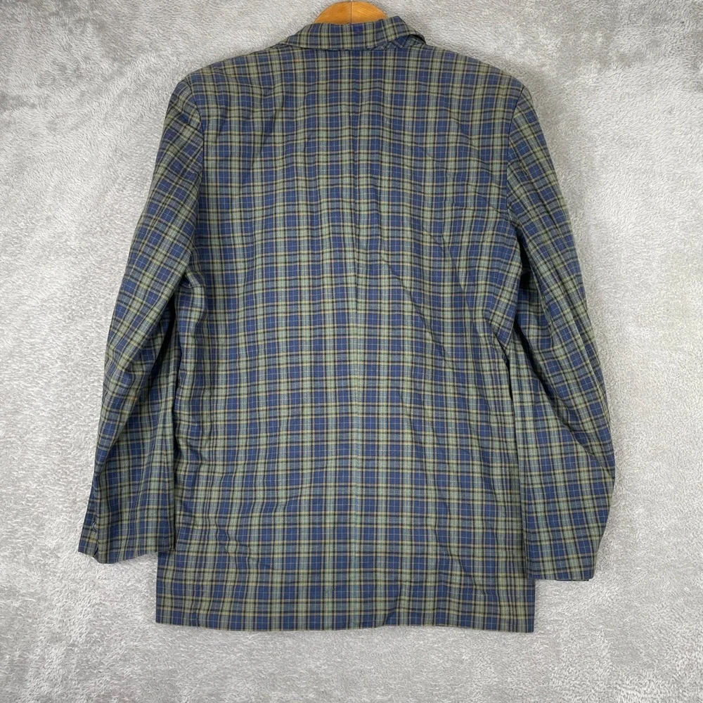 Gap Classic Blazer Mens Large Blue Green Plaid Cotton Tailored Jacket